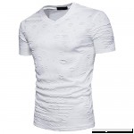 AMOFINY Men's Tops Summer Casual SOID Hole V Neck Pullover T-Shirt Top Blouse White B07P6482HY